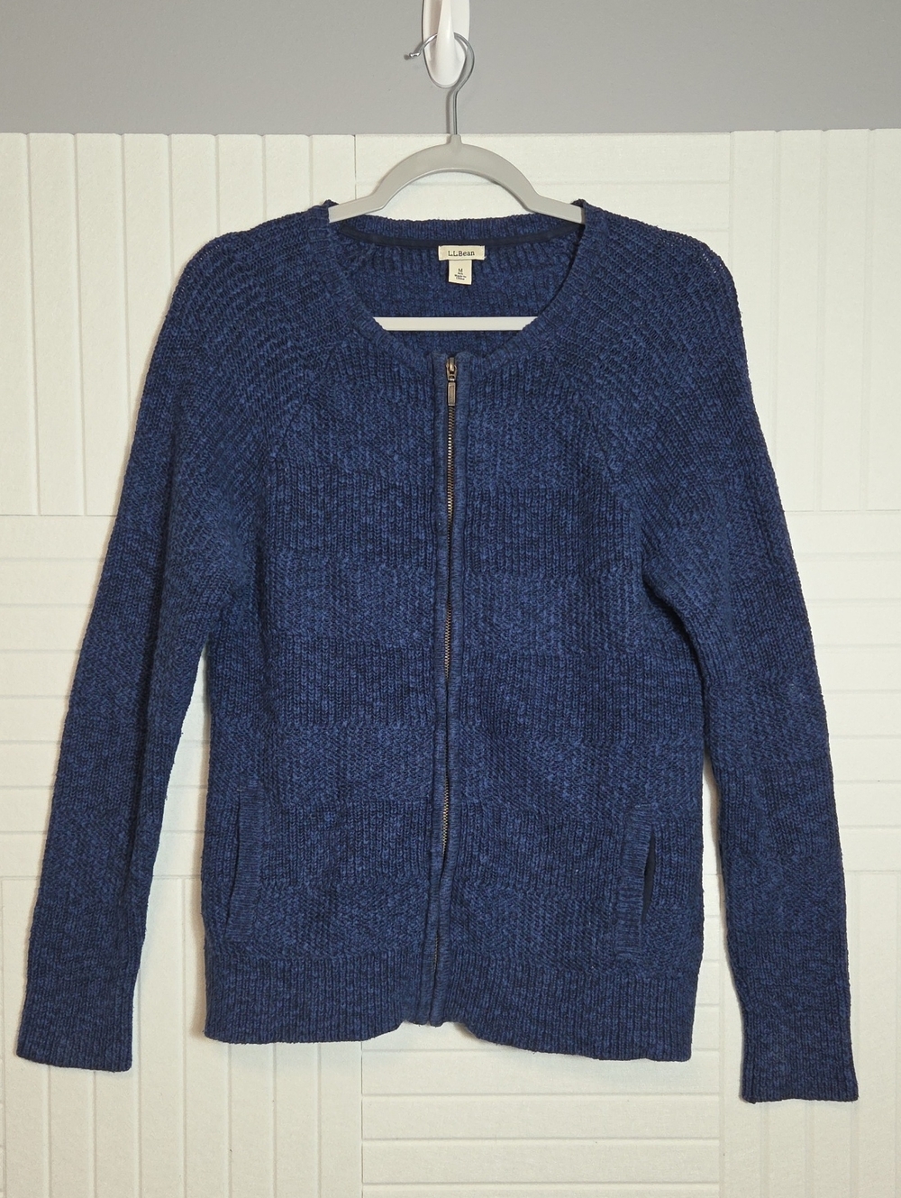 L.L. Bean 100% Cotton Blue Zip Front Cardigan Sweater Size M